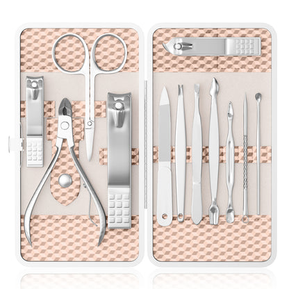 Manicure, Pedicure Kit, Nail Clippers Set of 12Pcs, Professional Grooming Kit, Nail Tools with Luxurious Travel Case Black