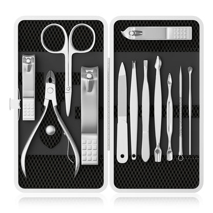 Manicure, Pedicure Kit, Nail Clippers Set of 12Pcs, Professional Grooming Kit, Nail Tools with Luxurious Travel Case Black