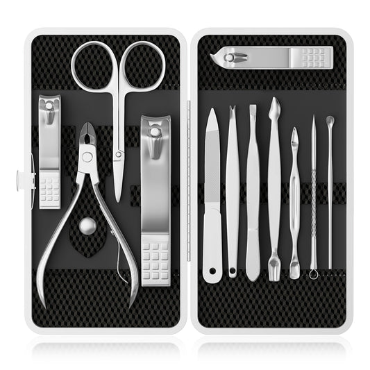 Manicure, Pedicure Kit, Nail Clippers Set of 12Pcs, Professional Grooming Kit, Nail Tools with Luxurious Travel Case Black