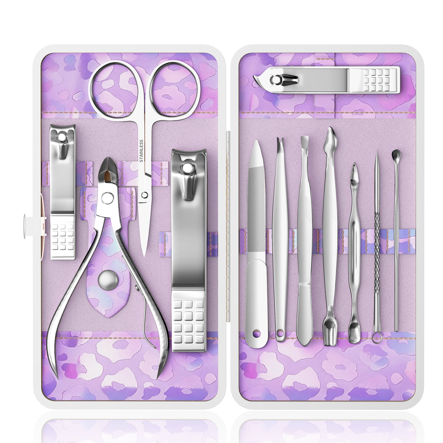 Nail Clippers Kit Manicure Pedicure Set with Holographic Case(Purple)