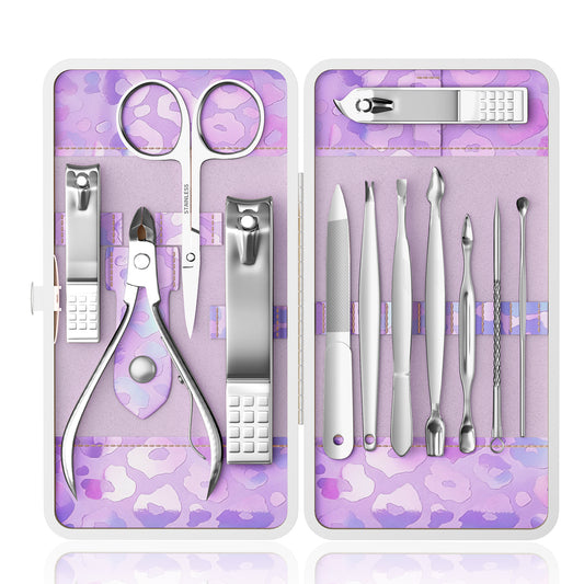 Nail Clippers Kit Manicure Pedicure Set with Holographic Case(Purple)