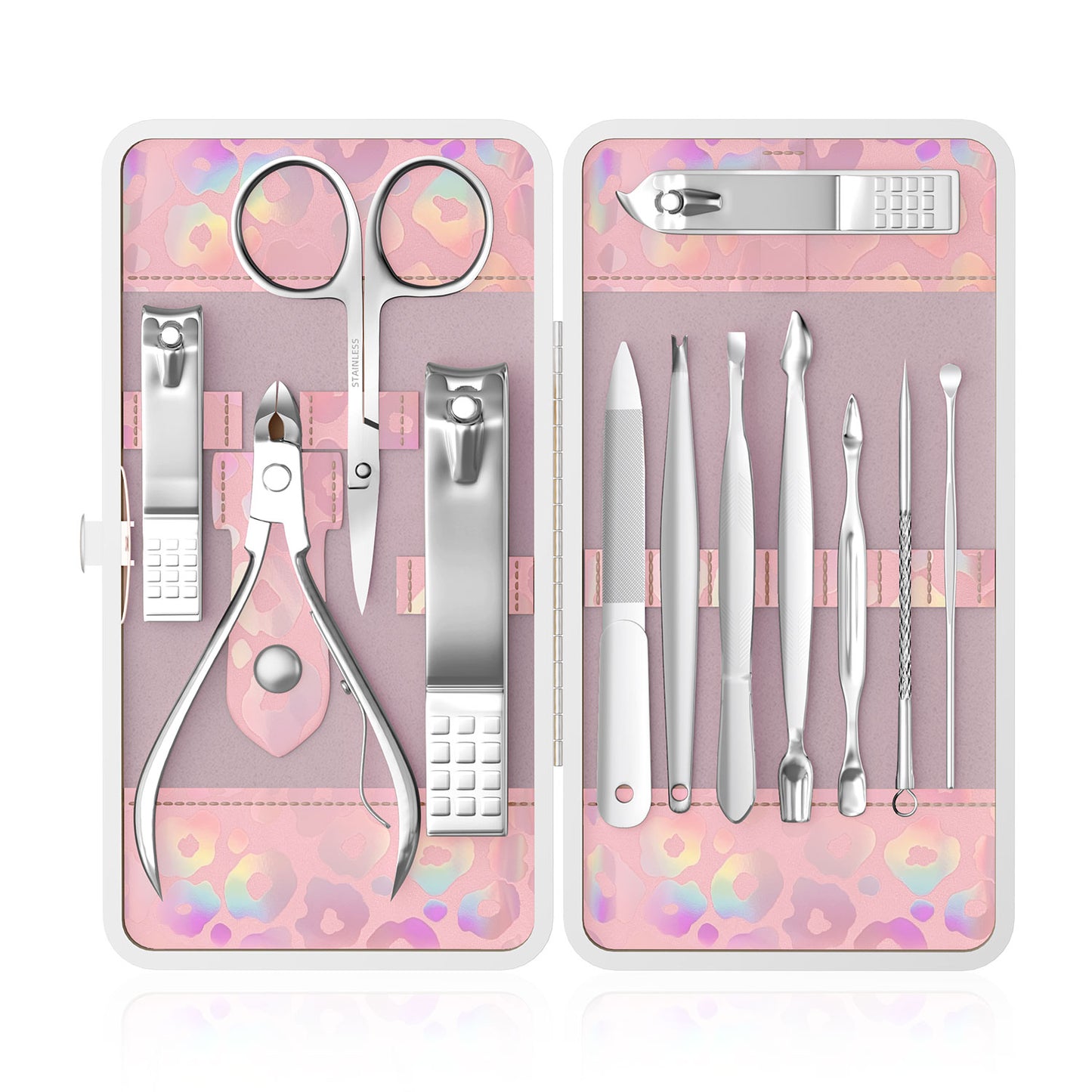 Nail Clippers Kit Manicure Pedicure Set with Holographic Case(Pink)