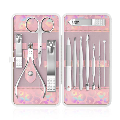 Nail Clippers Kit Manicure Pedicure Set with Holographic Case(Pink)