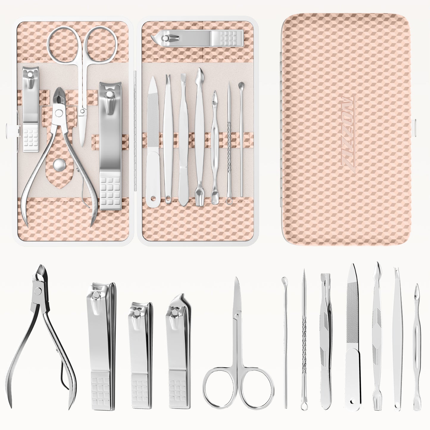 Professional Nail Care kit Manicure Grooming Set with Travel Case(Rose Gold)