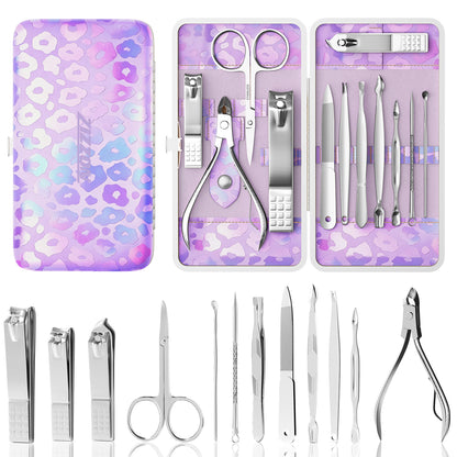 Nail Clippers Kit Manicure Pedicure Set with Holographic Case(Purple)