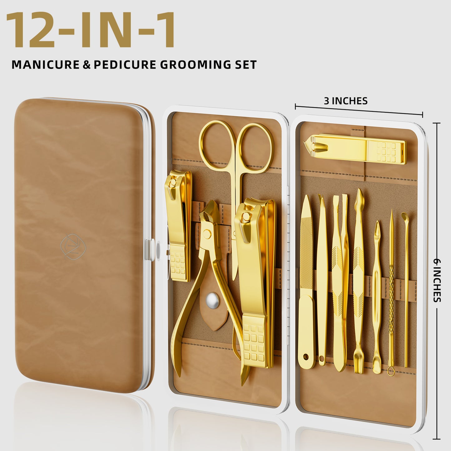 Professional Nail Care Kit, 12-Piece Manicure & Pedicure Grooming Set with Travel Case, Stainless Steel Nail Clippers, Cuticle Trimmer & Beauty Tools, Portable Gift Set(Gold)