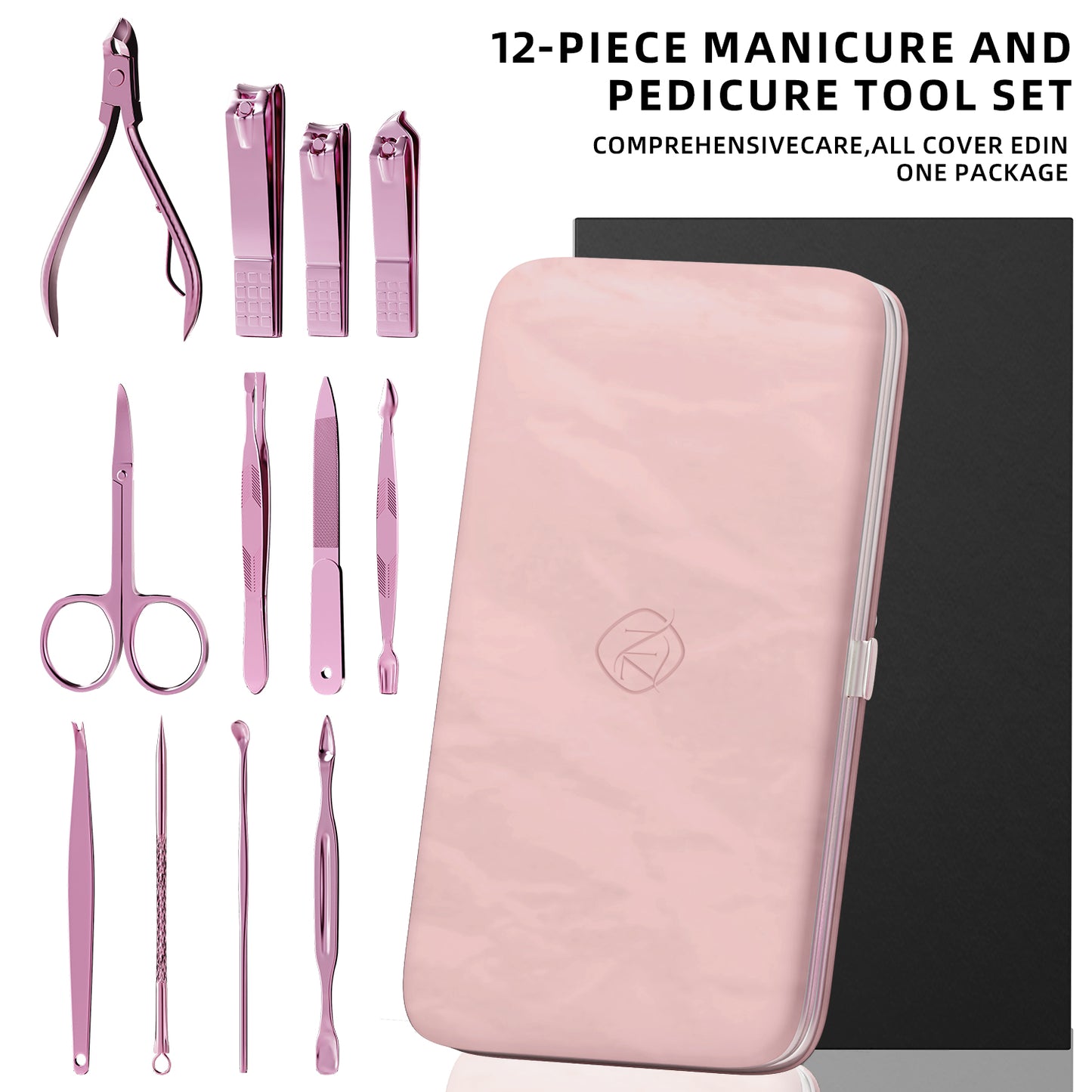 Professional Nail Care Kit, 12-Piece Manicure & Pedicure Grooming Set with Travel Case, Stainless Steel Nail Clippers, Cuticle Trimmer & Beauty Tools, Portable Gift Set(Pink)