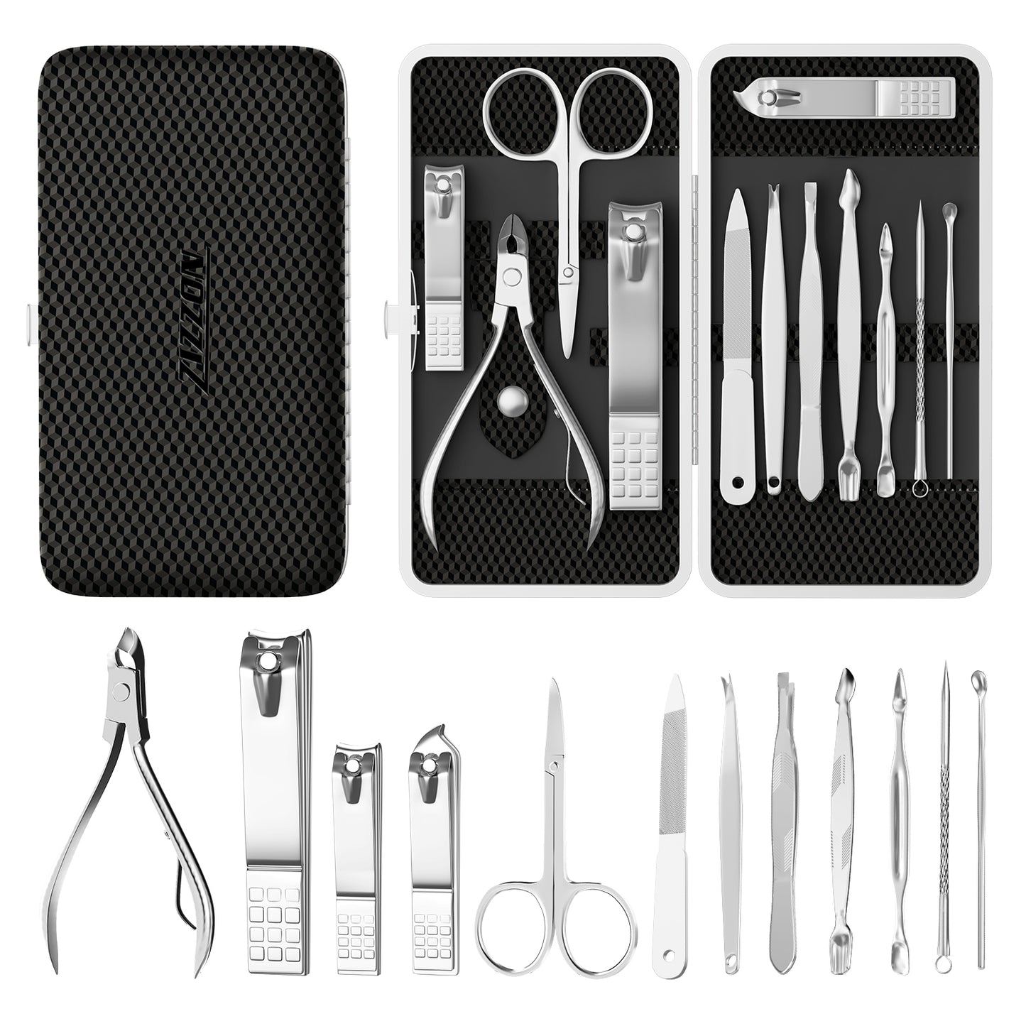Manicure, Pedicure Kit, Nail Clippers Set of 12Pcs, Professional Grooming Kit, Nail Tools with Luxurious Travel Case Black