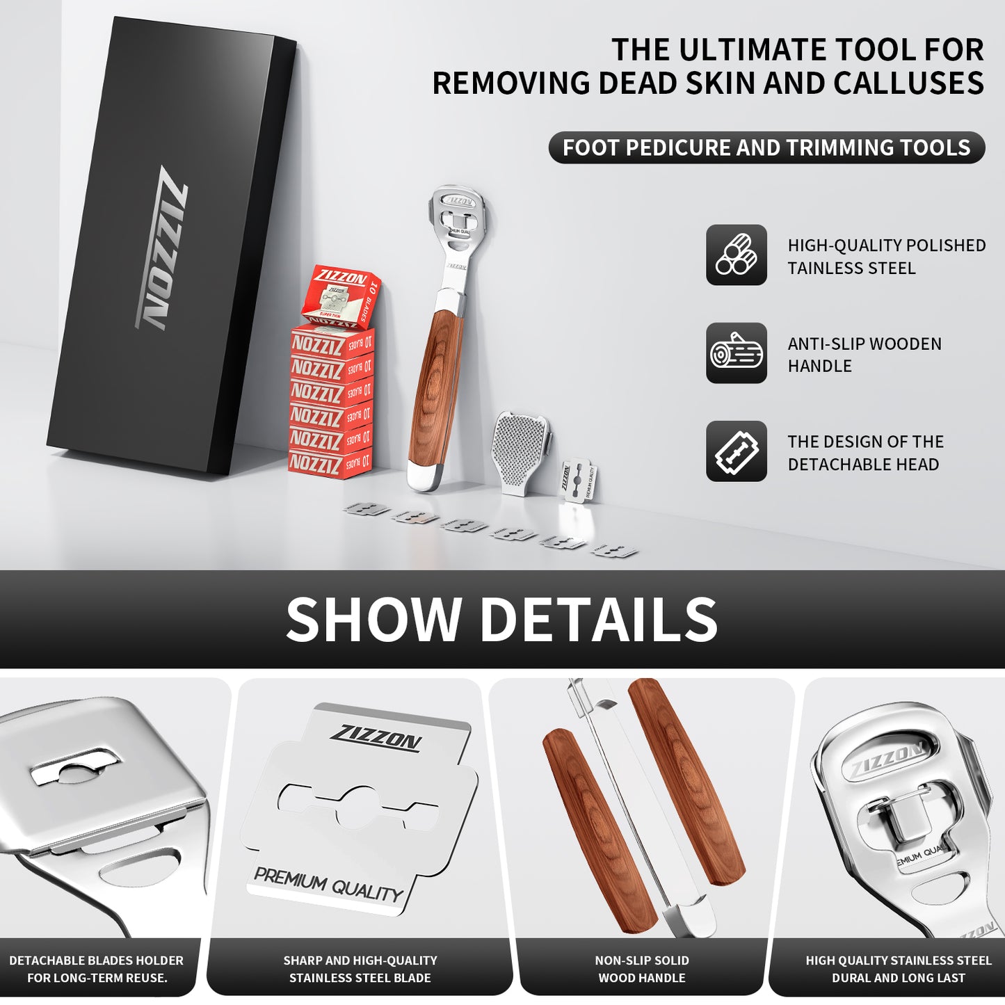 Foot Care Pedicure Callus Shaver Hard Skin Remover Wood Handle 70 Blades