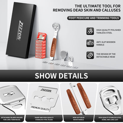 Foot Care Pedicure Callus Shaver Hard Skin Remover Wood Handle 70 Blades