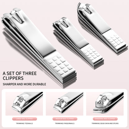 Nail Clippers Kit Manicure Pedicure Set with Holographic Case(Pink)