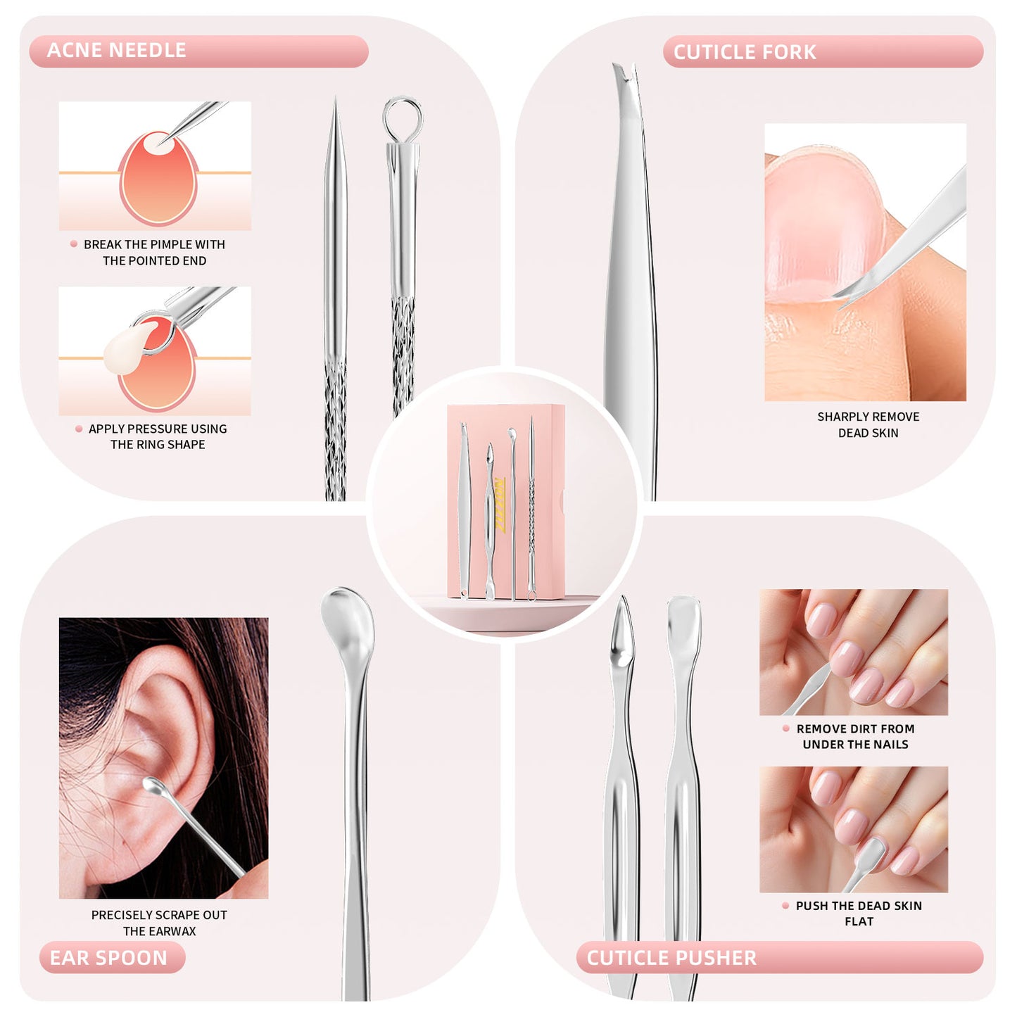 Nail Clippers Kit Manicure Pedicure Set with Holographic Case(Pink)