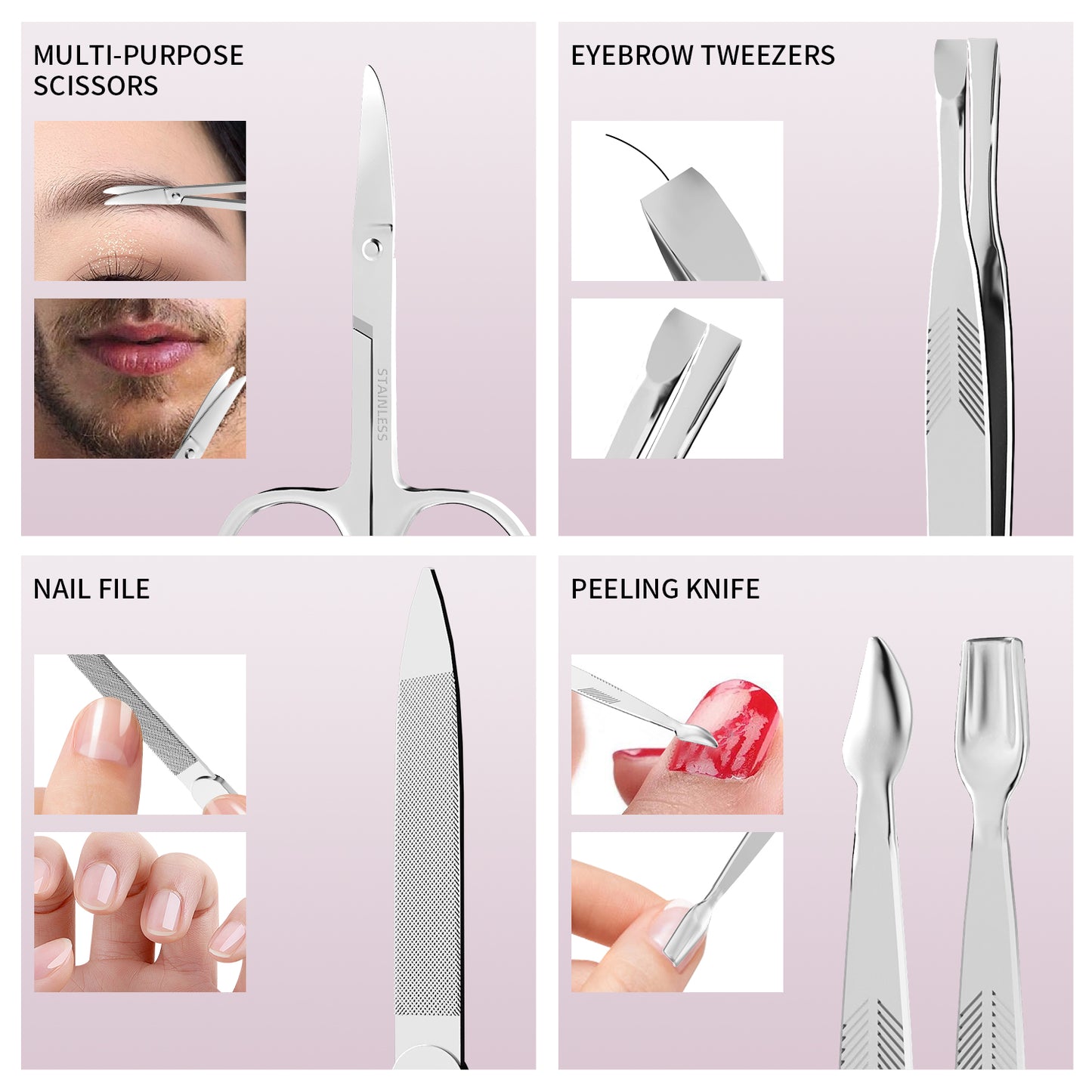Nail Clippers Kit Manicure Pedicure Set with Holographic Case(Pink)