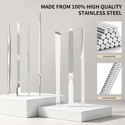 7 Pcs Ingrown Toenail File and Lifters Set, Stainless Steel Ingrown Toenail Removal Kit, Under Nail Cleaner Pedicure Tools