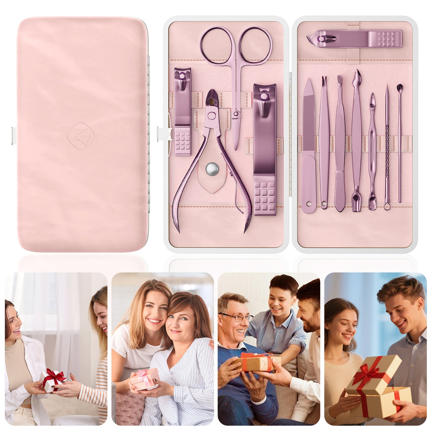 Professional Nail Care Kit, 12-Piece Manicure & Pedicure Grooming Set with Travel Case, Stainless Steel Nail Clippers, Cuticle Trimmer & Beauty Tools, Portable Gift Set(Pink)