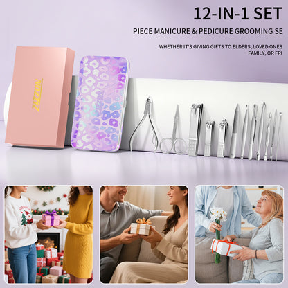 Nail Clippers Kit Manicure Pedicure Set with Holographic Case(Purple)